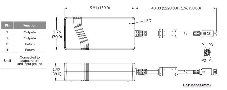 Mechanical Drawing - XP Power AEJ160 160W AC-DC Power Supplies Mechanical Drawing - XP Power AEJ160 160W AC-DC Power Supplies